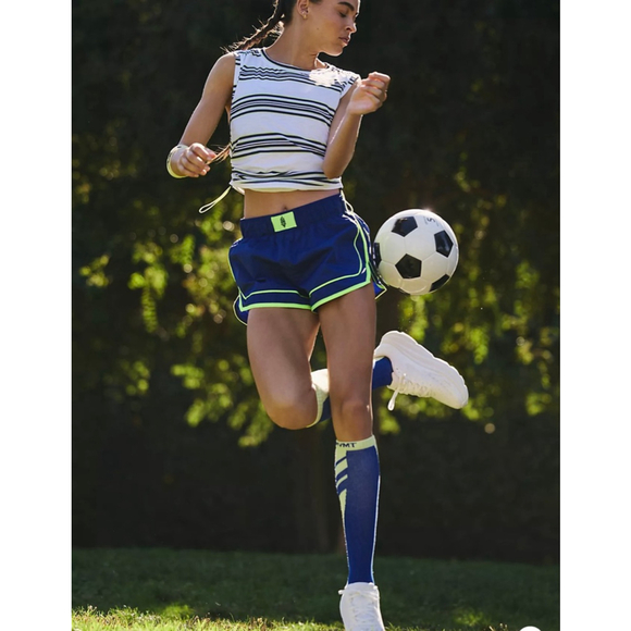 FP Movement Buti Compression Socks NWT Blue Yellow Knee Highs - Picture 2 of 4